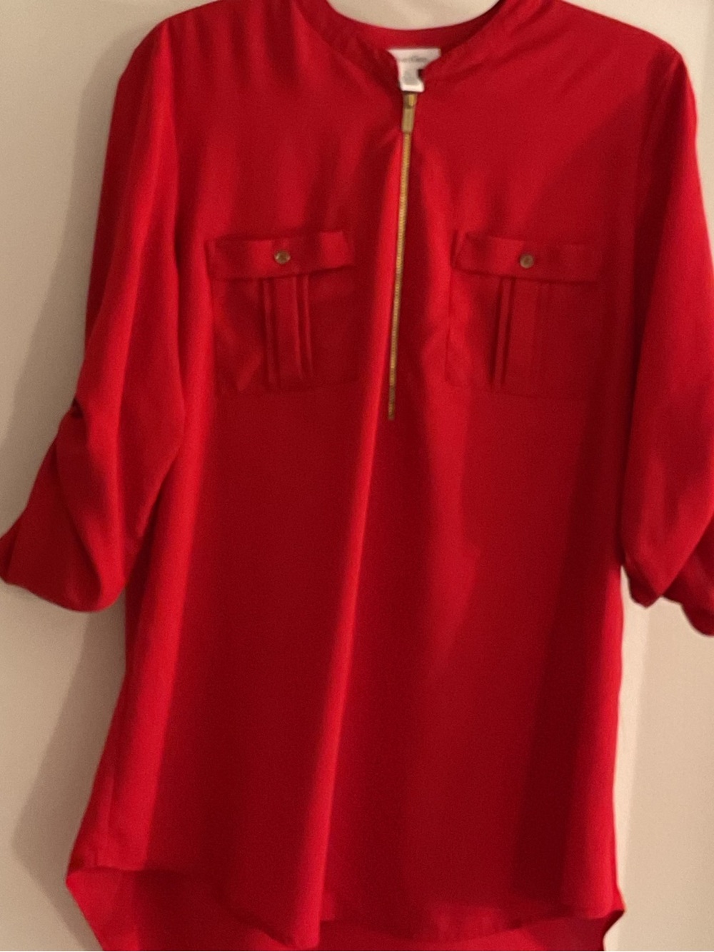 Calvin Klein Red Zip-Front Tunic Blouse